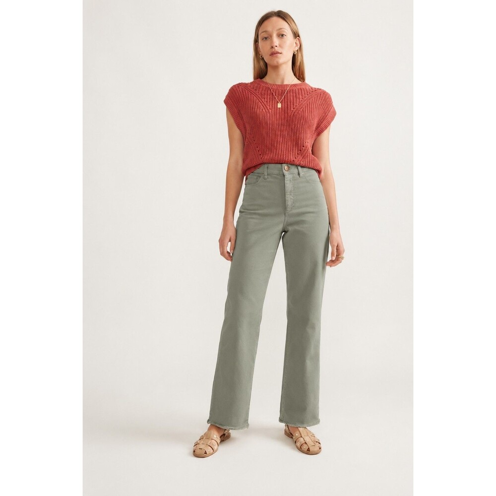 Marine Layer Green Wide Leg Pants Size 4 High Rise Bridget Full Length Raw Hem